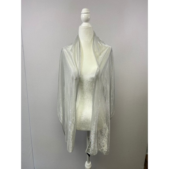 Formal Cejon Wrap Scarf Women One Size Silver Metallic Mesh Formal Evening Shawl - Picture 3 of 8